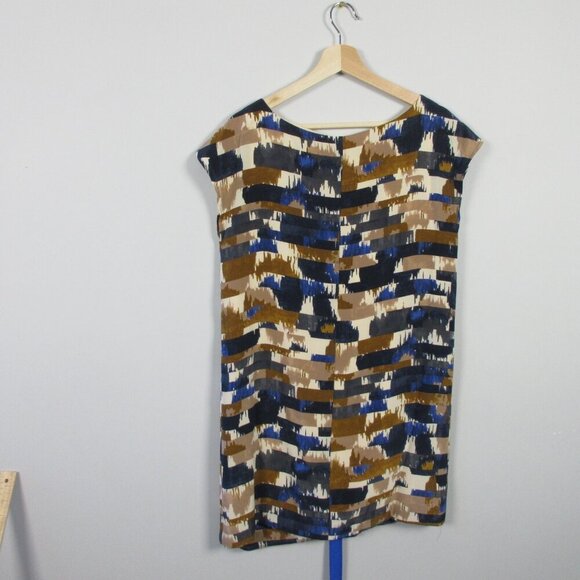 Club Monaco Silk Tunic Top Women S Brown Multi Short Cap Sleeve Boxy Casual 138 - Picture 2 of 10